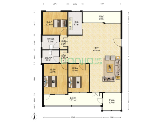 名雅居新华三村 3室1厅2卫 167平方