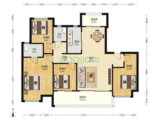 华润置地润樾府 4室1厅2卫 142平方