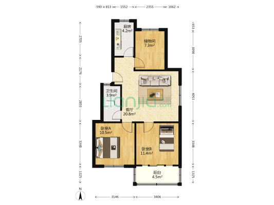 怡静坊 2室1厅1卫 80平方