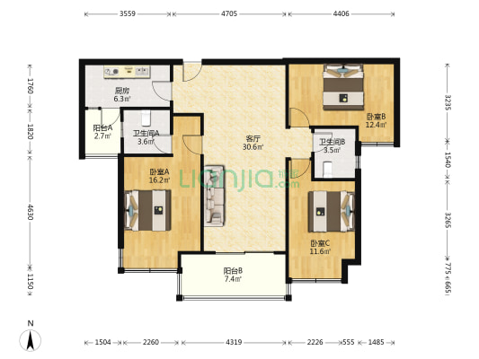 越秀逸境 3室1厅2卫 118平方