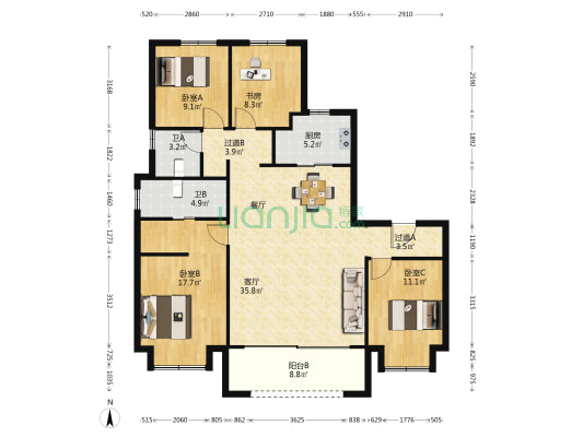 国贸雍上 4室1厅2卫 146平方