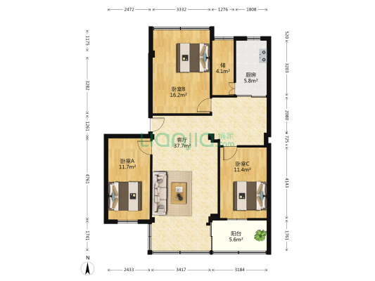 五峰路 3室1厅0卫 103平方