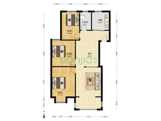 万江共和新城红公馆 3室1厅1卫 124平方