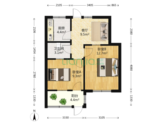 铁路家属院 2室1厅1卫 52平方