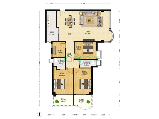 东方旺族 4室1厅2卫 145平方