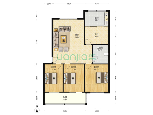怡园北区 3室2厅1卫 151平方