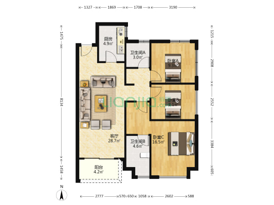 卓越东部蔚蓝海岸六期 2室2厅2卫 96平方