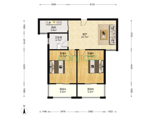 余福里 2室1厅1卫 99平方