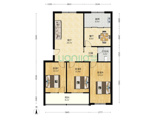 厚德小区 3室2厅1卫 115平方