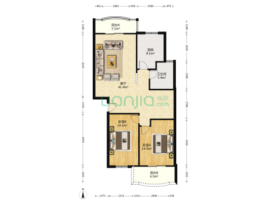 湖北省琴断口监狱宿舍 2室1厅1卫 107平方