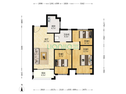 锦华星光花园 3室1厅1卫 90平方