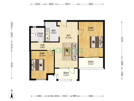 启迪方洲朗园 2室1厅1卫 103平方