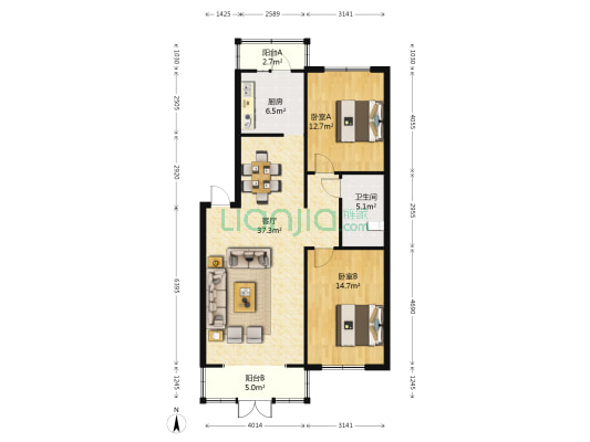 七0三研究所职工住宅小区 2室1厅1卫 106平方