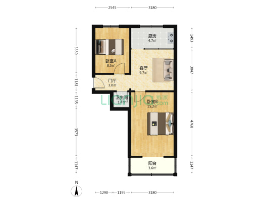 环城南路中段46号 2室1厅1卫 56平方