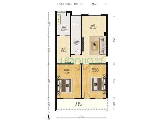 武汉职业技术学院东区 2室2厅1卫 100平方