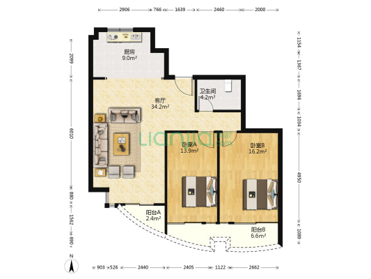 吉凯利公寓 2室1厅1卫 119平方