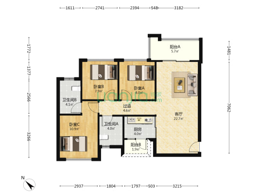 光谷云著 3室1厅2卫 101平方