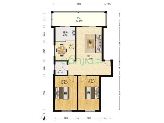 体院小区 2室2厅1卫 95平方