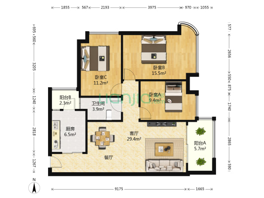 佰利山 3室1厅1卫 102平方
