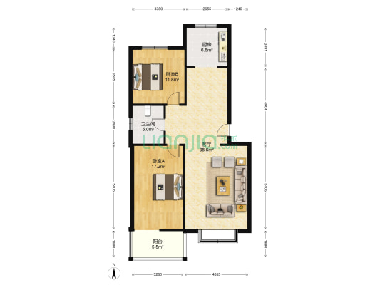 建设路上的成熟小区，得房率高无遮挡-户型图
