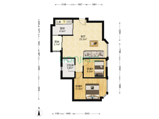 丽江花园丽荃楼 2室1厅1卫 70平方