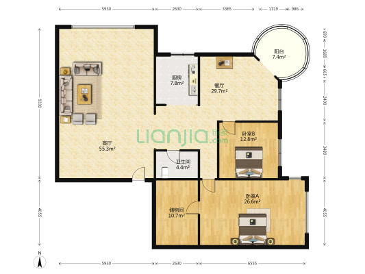 中山蓝色水岸 2室2厅1卫 190平方