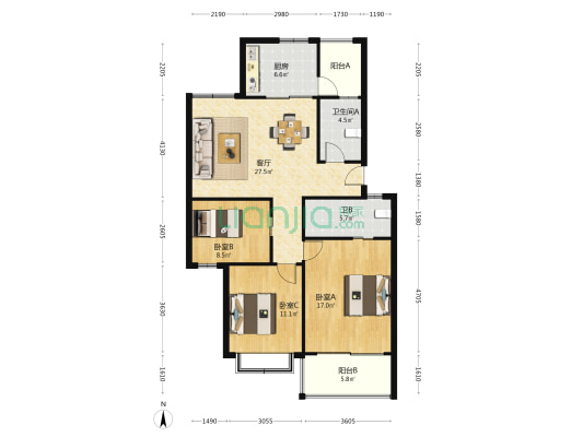 荷塘月色（淀山湖） 3室1厅2卫 103平方