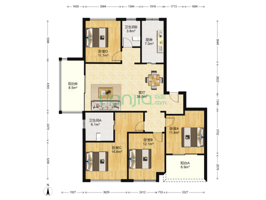 朗诗乐府 4室1厅2卫 139平方