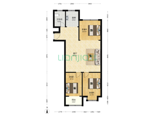顺德居 3室1厅1卫 106平方