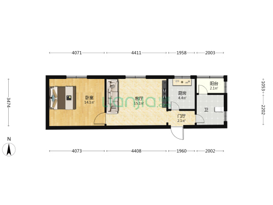 晶莹花园 1室1厅1卫 53平方