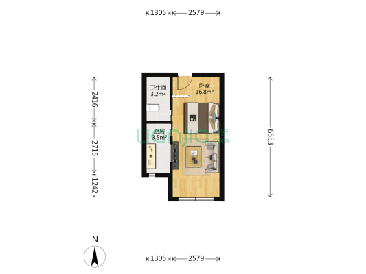 新市区精装单身公寓出售 拎包入住 需全款-户型图