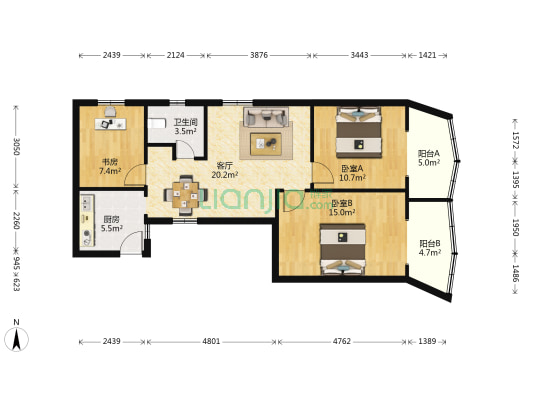 沽源小区 3室1厅1卫 88平方