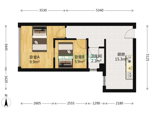 此房屋满两年，业主改成了两套房，户型很方正-户型图