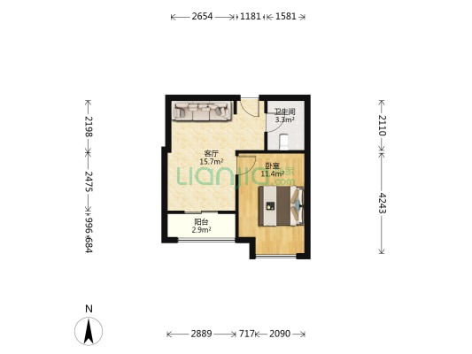 中建木莲工社 1室1厅1卫 52平方