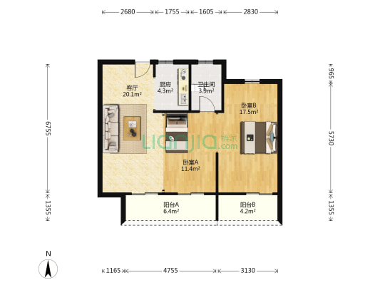 铂瑞花园南区 2室1厅1卫 82平方