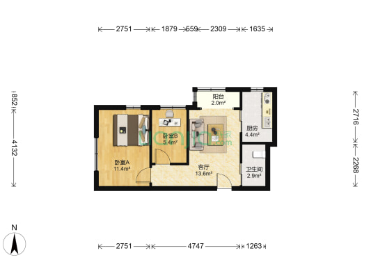 金地新里程 2室1厅1卫 59平方