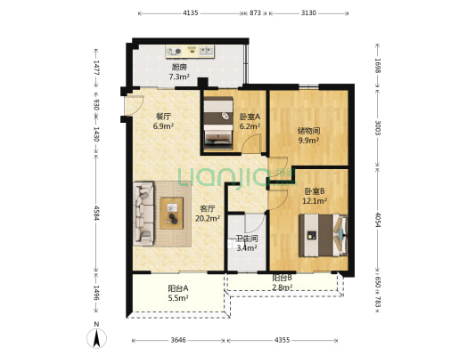 愉翠雅园 2室2厅1卫 85平方