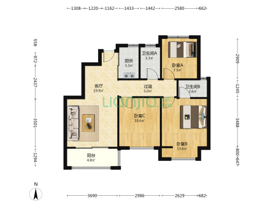 浩创梧桐郡C区 3室1厅2卫 102平方