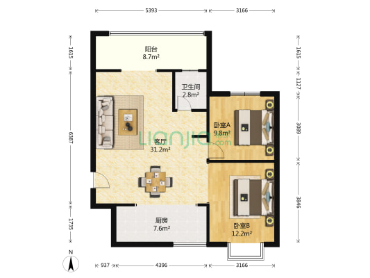 华东万悦城 2室1厅1卫 95平方