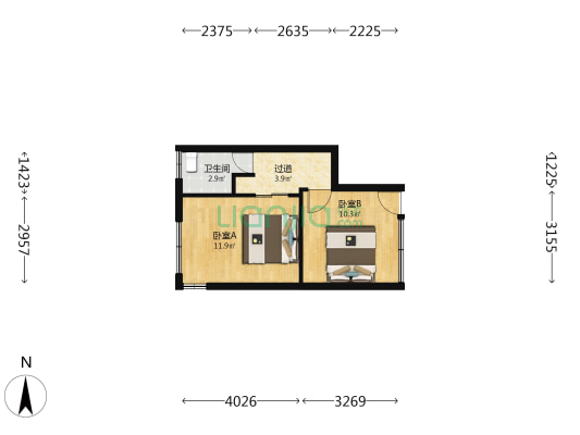 解放北路后巷 2室0厅1卫 38平方
