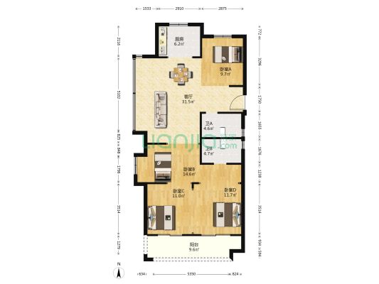 悦融湾 4室1厅2卫 126平方