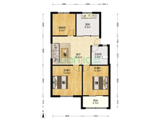 汉襄佳苑 2室1厅1卫 89平方