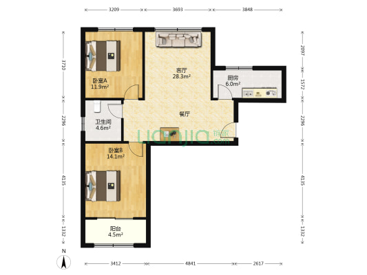 山东呼叫中心产业基地公寓楼 2室1厅1卫 98平方