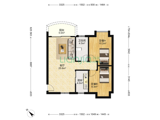 汇友苑 2室1厅1卫 76平方