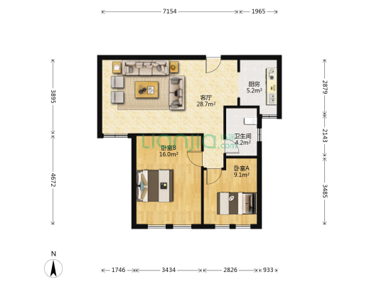 吉安悦城 2室1厅1卫 89平方