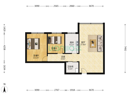 五柳街29号 2室1厅1卫 81平方