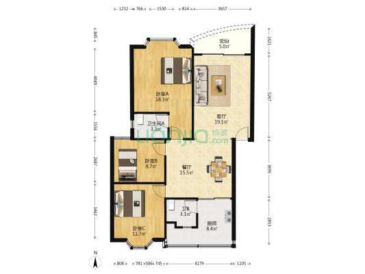 东城花园 3室2厅2卫 118平方