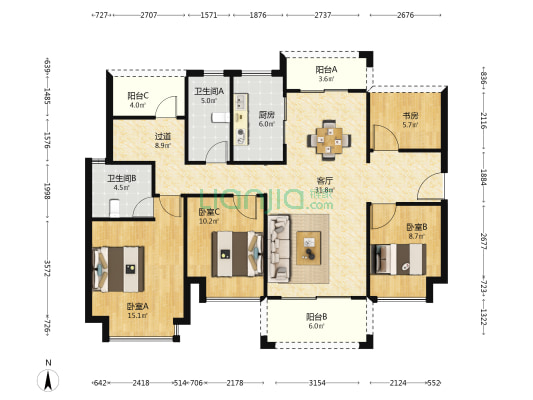 壹城中心7区 4室1厅2卫 128平方