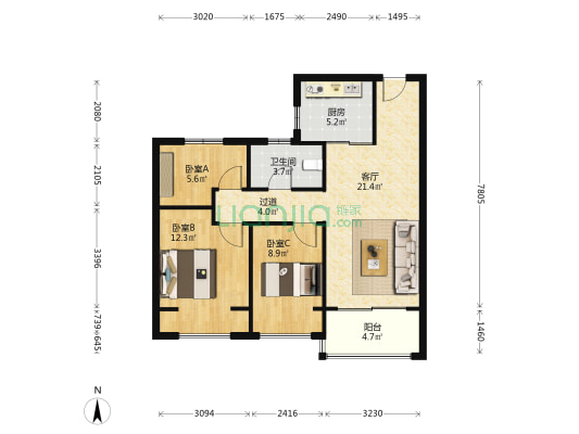 碧桂园时代城泽园 3室1厅1卫 92平方