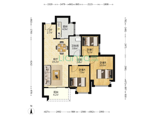 招商·保利依城大观 3室1厅1卫 78平方